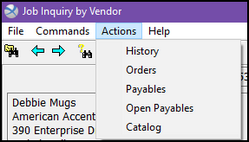 inquiry by vendor - Actions Menu